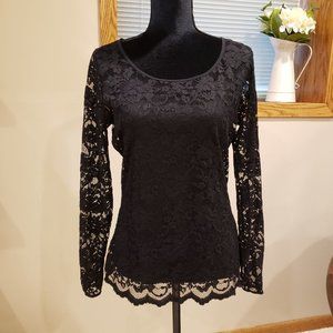 Melanie Lyne Black Lace Top with Tank Size M